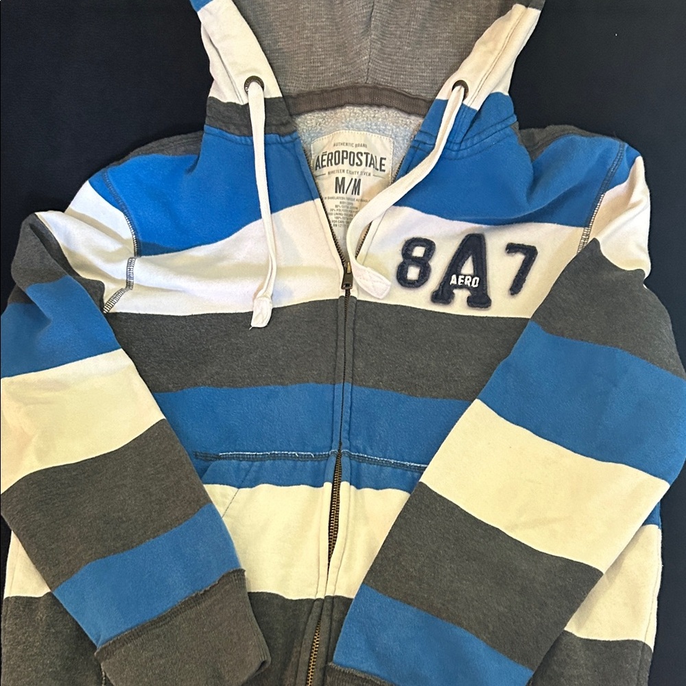 Aeropostale Kids Blue, Gray, and White Striped Jacket